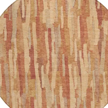 8' Salmon And Terra Cotta Round Striped Washable Indoor Outdoor Area Rug