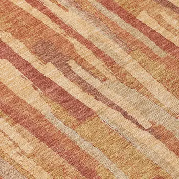 8' Salmon And Terra Cotta Round Striped Washable Indoor Outdoor Area Rug