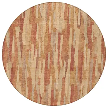 8' Salmon And Terra Cotta Round Striped Washable Indoor Outdoor Area Rug