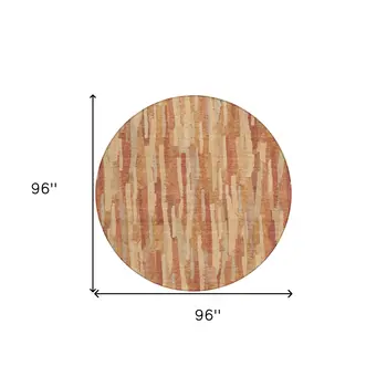 8' Salmon And Terra Cotta Round Striped Washable Indoor Outdoor Area Rug