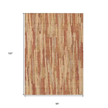 8' X 10' Salmon And Terra Cotta Striped Washable Indoor Outdoor Area Rug
