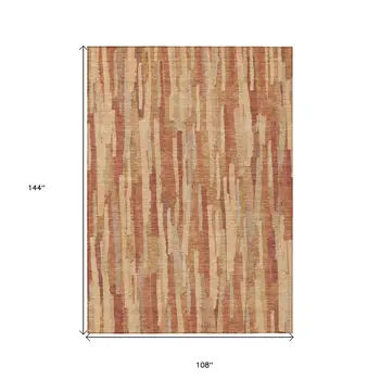 9' X 12' Salmon And Terra Cotta Striped Washable Indoor Outdoor Area Rug
