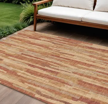 9' X 12' Salmon And Terra Cotta Striped Washable Indoor Outdoor Area Rug