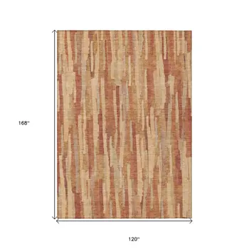 10' X 14' Salmon And Terra Cotta Striped Washable Indoor Outdoor Area Rug