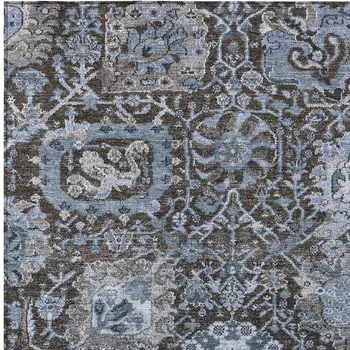 5' X 8' Denim Blue And Slate Blue Damask Washable Indoor Outdoor Area Rug