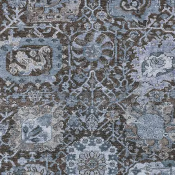 8' X 10' Denim Blue And Slate Blue Damask Washable Indoor Outdoor Area Rug