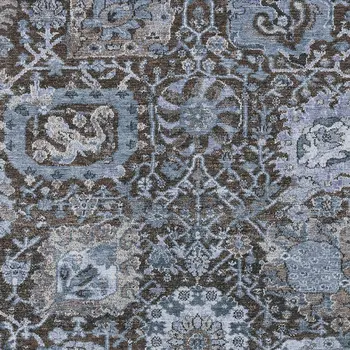 10' X 14' Denim Blue And Slate Blue Damask Washable Indoor Outdoor Area Rug