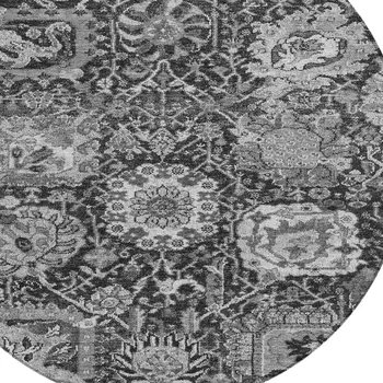 8' Gray And Ash Gray Round Damask Washable Indoor Outdoor Area Rug