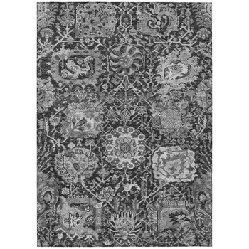 8' X 10' Gray And Ash Gray Damask Washable Indoor Outdoor Area Rug