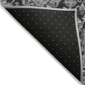 9' X 12' Gray And Ash Gray Damask Washable Indoor Outdoor Area Rug
