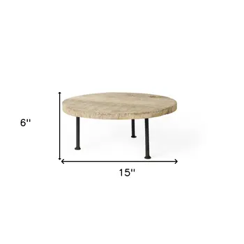 15" Light Brown And Black Round Solid Wood Handmade Riser Tray