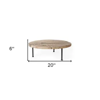 20" Light Brown And Black Solid Wood Handmade Round Riser Tray