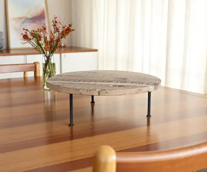 20" Light Brown And Black Solid Wood Handmade Round Riser Tray