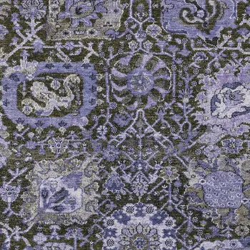 5' X 8' Purple And Black Damask Washable Indoor Outdoor Area Rug