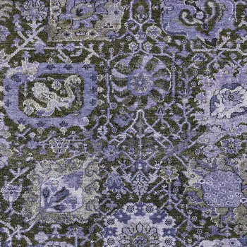 8' X 10' Purple And Black Damask Washable Indoor Outdoor Area Rug
