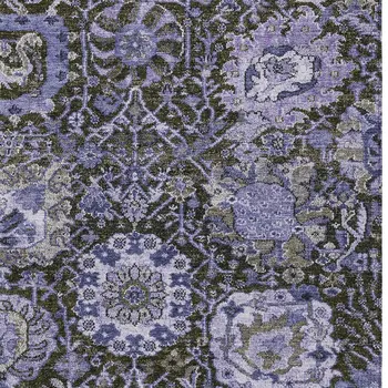9' X 12' Purple And Black Damask Washable Indoor Outdoor Area Rug