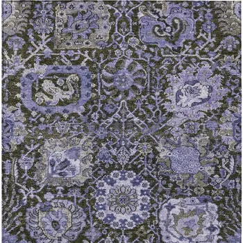 10' X 14' Purple And Black Damask Washable Indoor Outdoor Area Rug