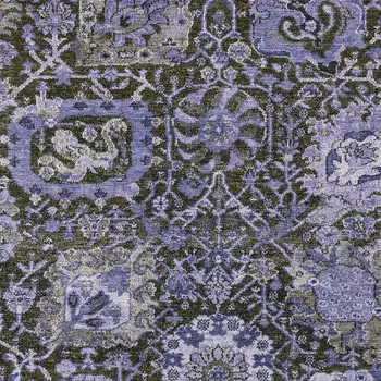 10' X 14' Purple And Black Damask Washable Indoor Outdoor Area Rug