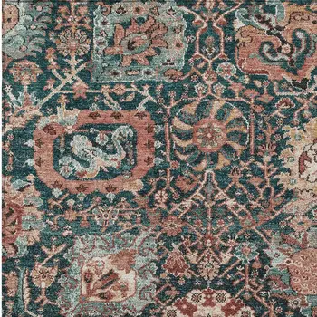 3' X 5' Salmon And Red Damask Washable Indoor Outdoor Area Rug