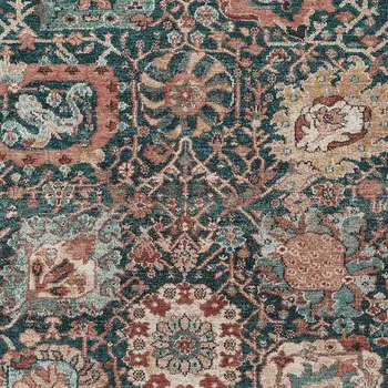8' X 10' Salmon And Red Damask Washable Indoor Outdoor Area Rug