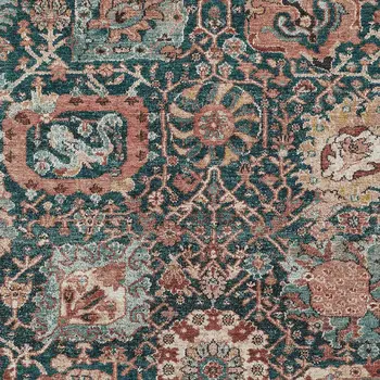 9' X 12' Salmon And Red Damask Washable Indoor Outdoor Area Rug