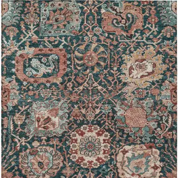 10' X 14' Salmon And Red Damask Washable Indoor Outdoor Area Rug