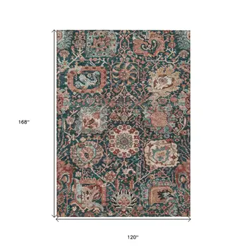 10' X 14' Salmon And Red Damask Washable Indoor Outdoor Area Rug