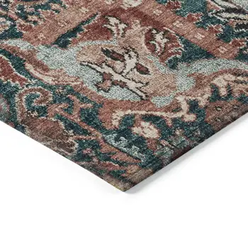 10' X 14' Salmon And Red Damask Washable Indoor Outdoor Area Rug