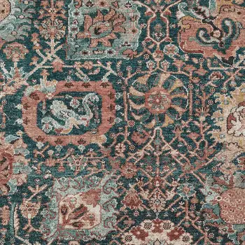 10' X 14' Salmon And Red Damask Washable Indoor Outdoor Area Rug