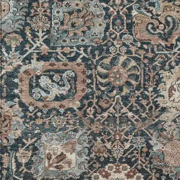 3' X 5' Taupe Blue And Beige Geometric Washable Indoor Outdoor Area Rug