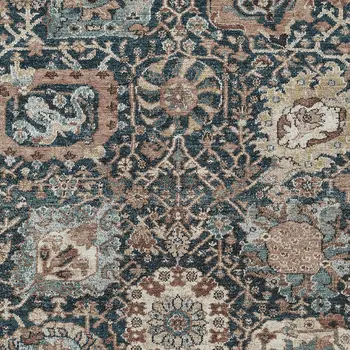 5' X 8' Taupe Blue And Beige Geometric Washable Indoor Outdoor Area Rug