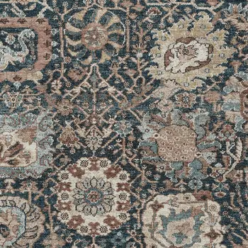 8' X 10' Taupe Blue And Beige Geometric Washable Indoor Outdoor Area Rug