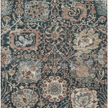 9' X 12' Taupe Blue And Beige Geometric Washable Indoor Outdoor Area Rug