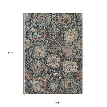 9' X 12' Taupe Blue And Beige Geometric Washable Indoor Outdoor Area Rug