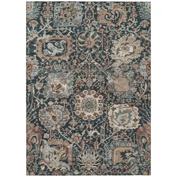 9' X 12' Taupe Blue And Beige Geometric Washable Indoor Outdoor Area Rug