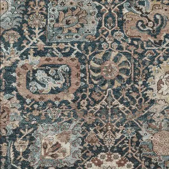 9' X 12' Taupe Blue And Beige Geometric Washable Indoor Outdoor Area Rug