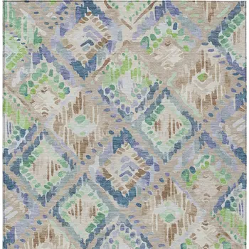 5' X 8' Beige Blue And Green Geometric Washable Indoor Outdoor Area Rug