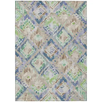 5' X 8' Beige Blue And Green Geometric Washable Indoor Outdoor Area Rug
