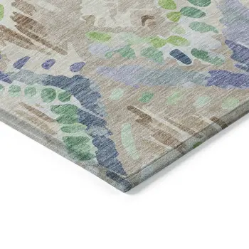 5' X 8' Beige Blue And Green Geometric Washable Indoor Outdoor Area Rug