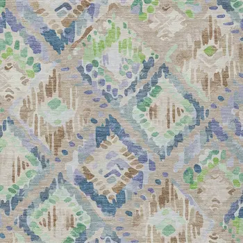 5' X 8' Beige Blue And Green Geometric Washable Indoor Outdoor Area Rug