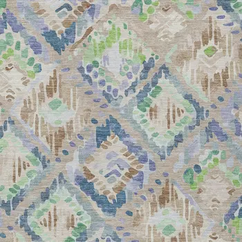 10' X 14' Beige Blue And Green Geometric Washable Indoor Outdoor Area Rug