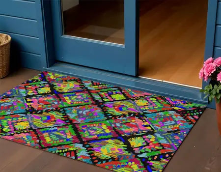 3' X 5' Black Yellow And Green Geometric Washable Indoor Outdoor Area Rug