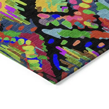 3' X 5' Black Yellow And Green Geometric Washable Indoor Outdoor Area Rug