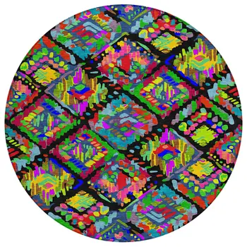 8' Black Yellow And Green Round Geometric Washable Indoor Outdoor Area Rug