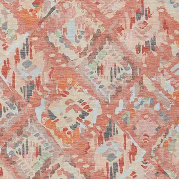 3' X 5' Coral And Orange Geometric Washable Indoor Outdoor Area Rug