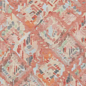 5' X 8' Coral And Orange Geometric Washable Indoor Outdoor Area Rug