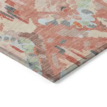 8' X 10' Coral And Orange Geometric Washable Indoor Outdoor Area Rug