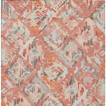 8' X 10' Coral And Orange Geometric Washable Indoor Outdoor Area Rug