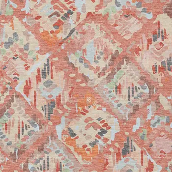 9' X 12' Coral And Orange Geometric Washable Indoor Outdoor Area Rug