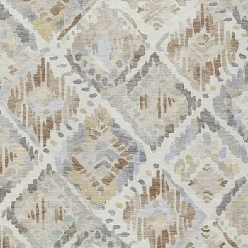 3' X 5' Ivory And Cream Geometric Washable Indoor Outdoor Area Rug